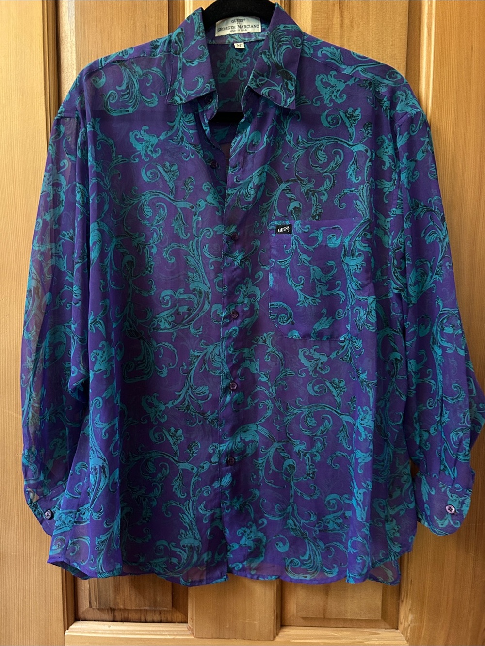 Guess by Marciano Purple Shirt with Teal Scroll Print
